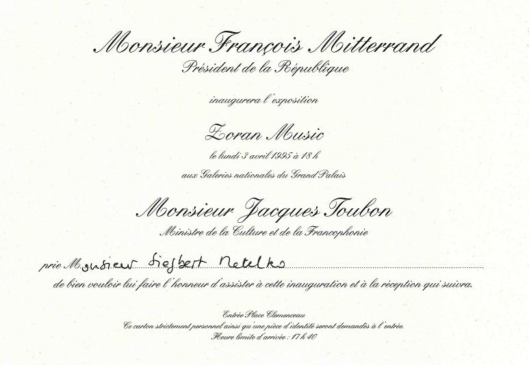 Zoran Music and Francois Mitterand Invitation